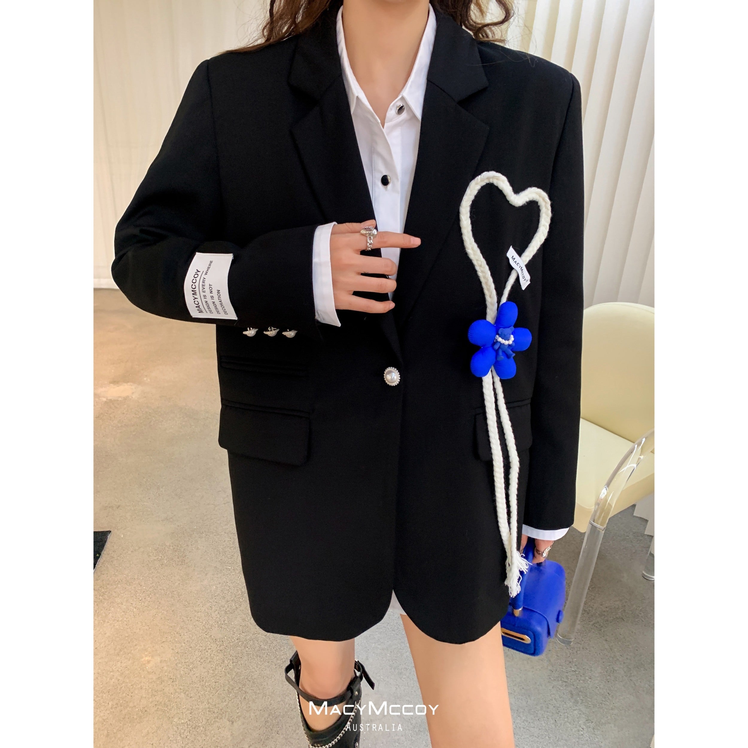 MacyMccoy Drawstring Heart Patch Blazer