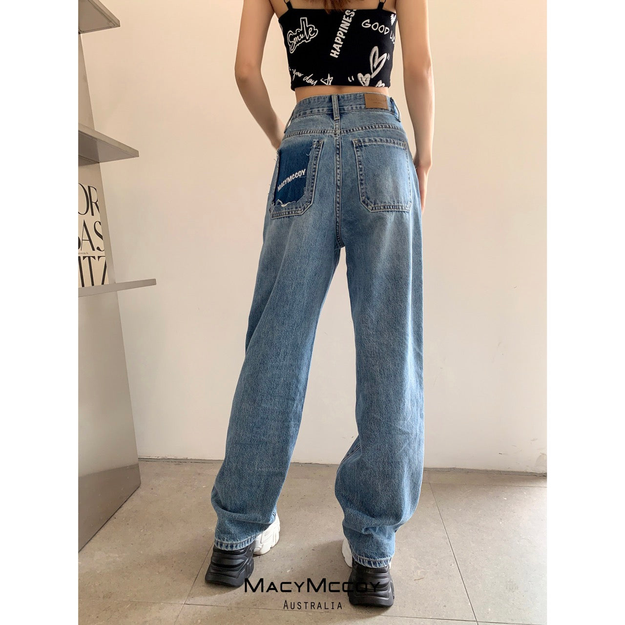 MacyMccoy Fake Two-Pieces Wide Leg Denim Jeans