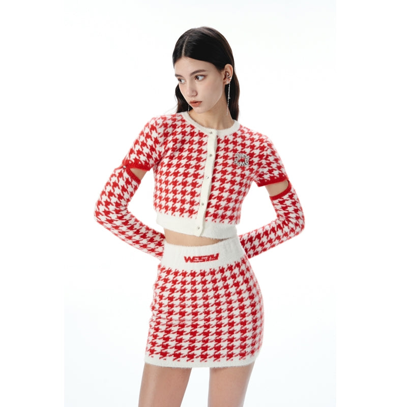 West.Y Houndtooth Logo Skirt Set Red