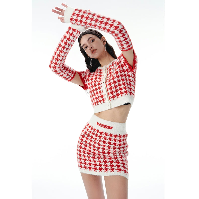 West.Y Houndtooth Logo Skirt Set Red