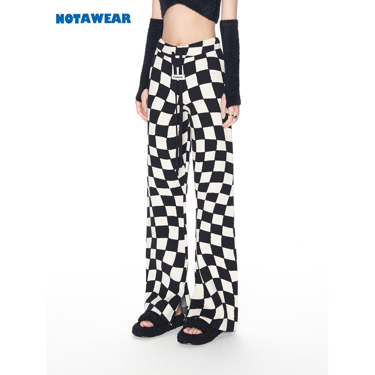 NotAwear Asymmetrical Checkboard Knit Pants