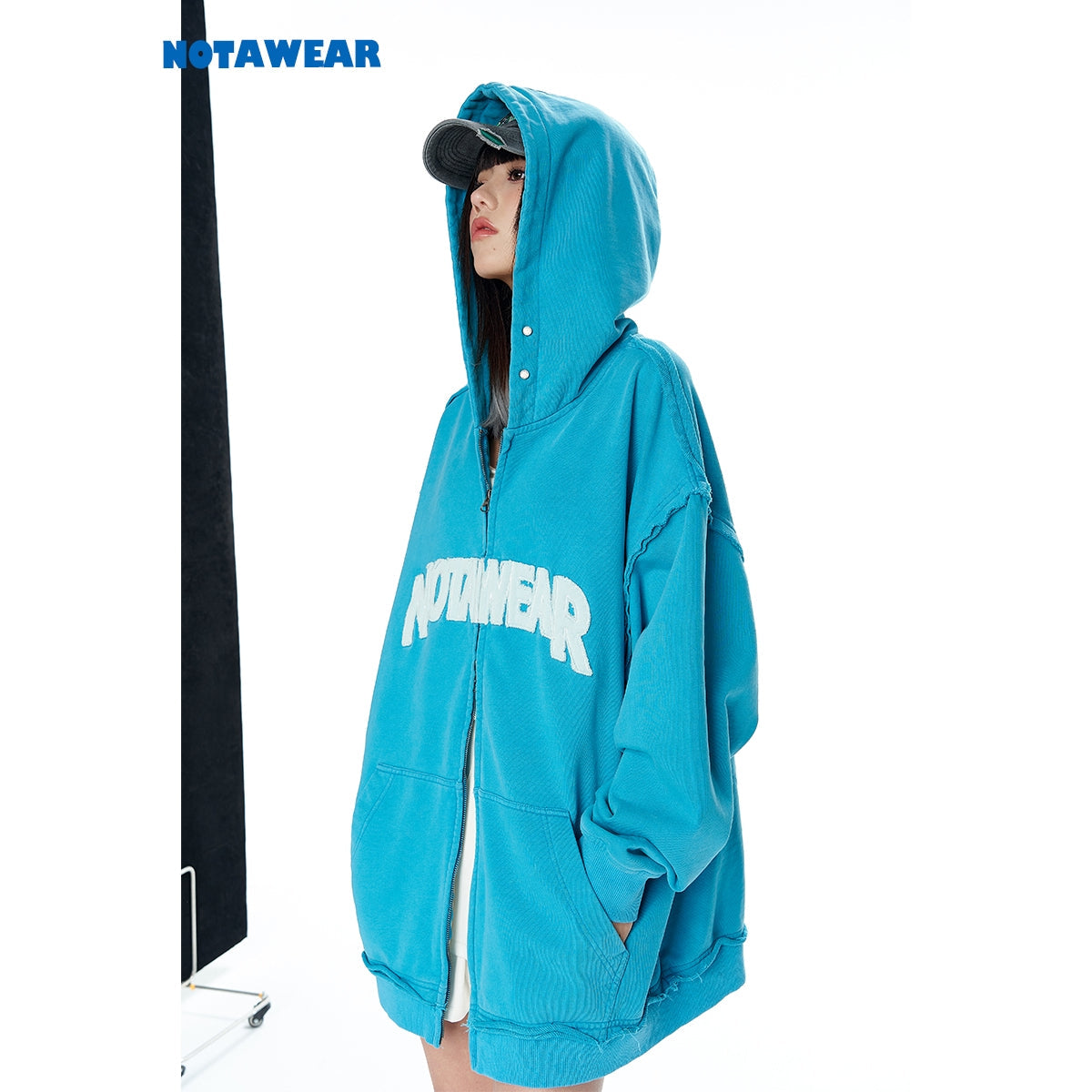 NotAwear Destroyed Logo Zip Hoodie Blue