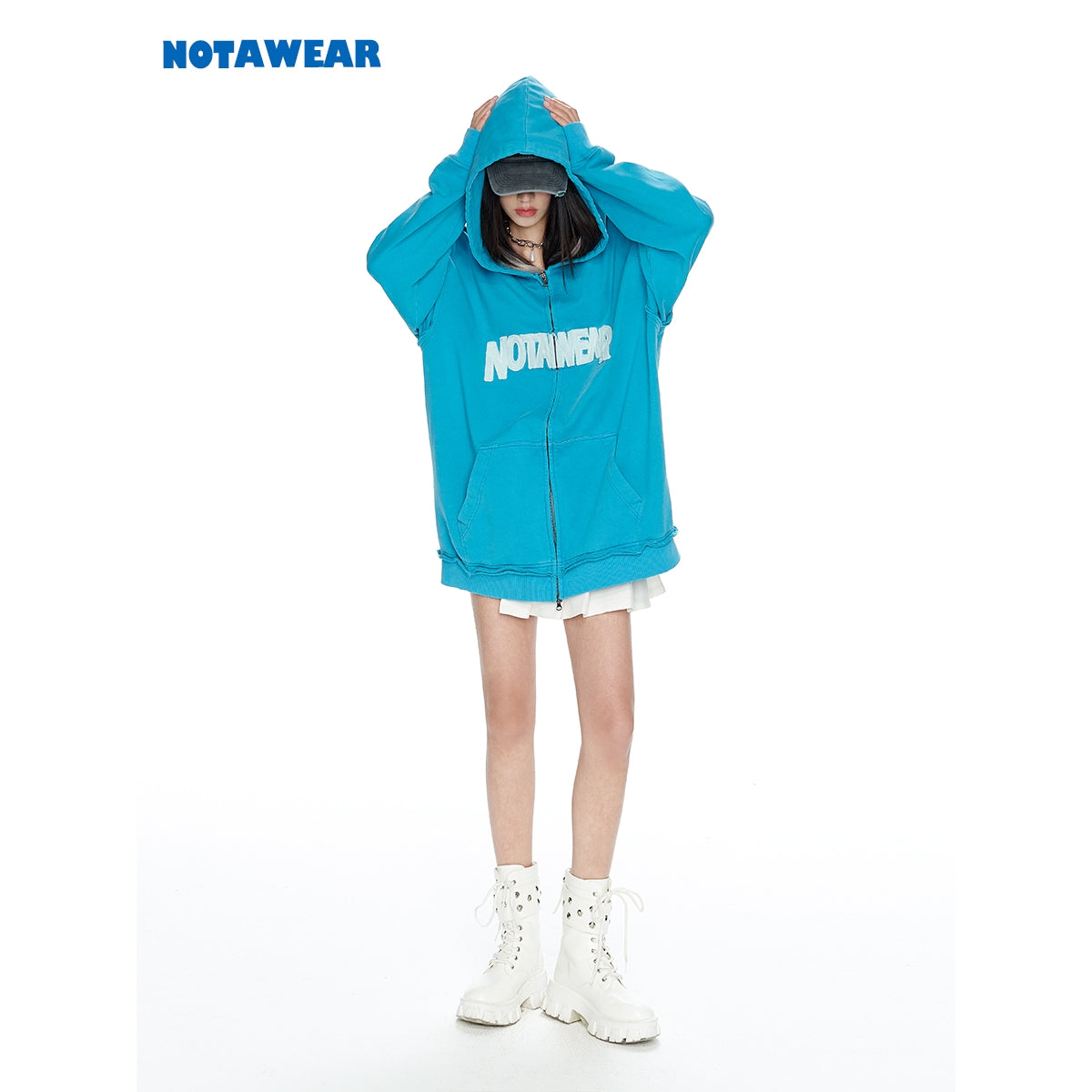 NotAwear Destroyed Logo Zip Hoodie Blue