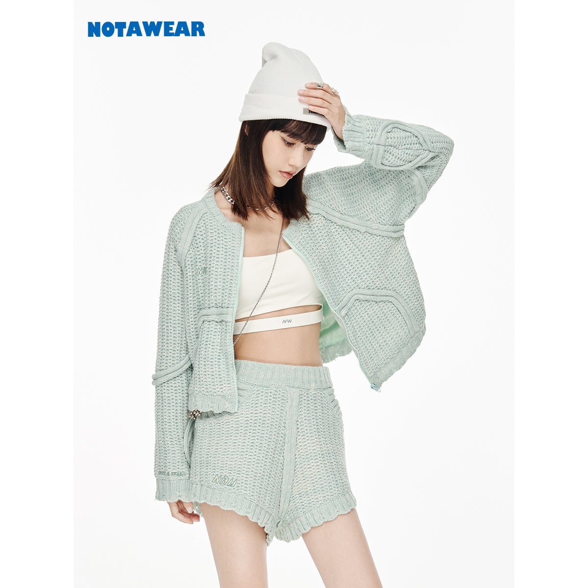 NotAwear Knit Sweater Shorts Set Mint Green