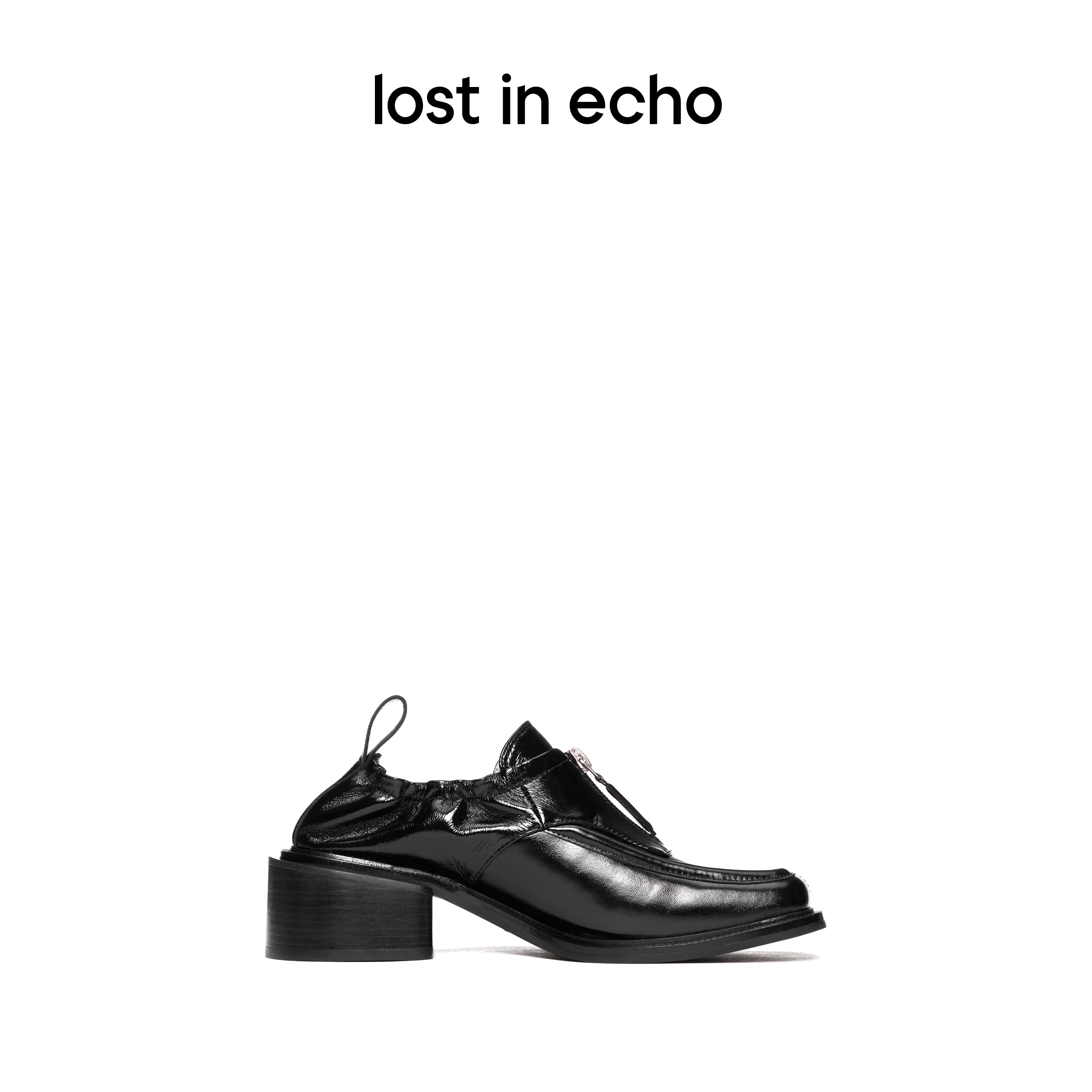 Lost In Echo Zipper Elastic Heel Loafer Black