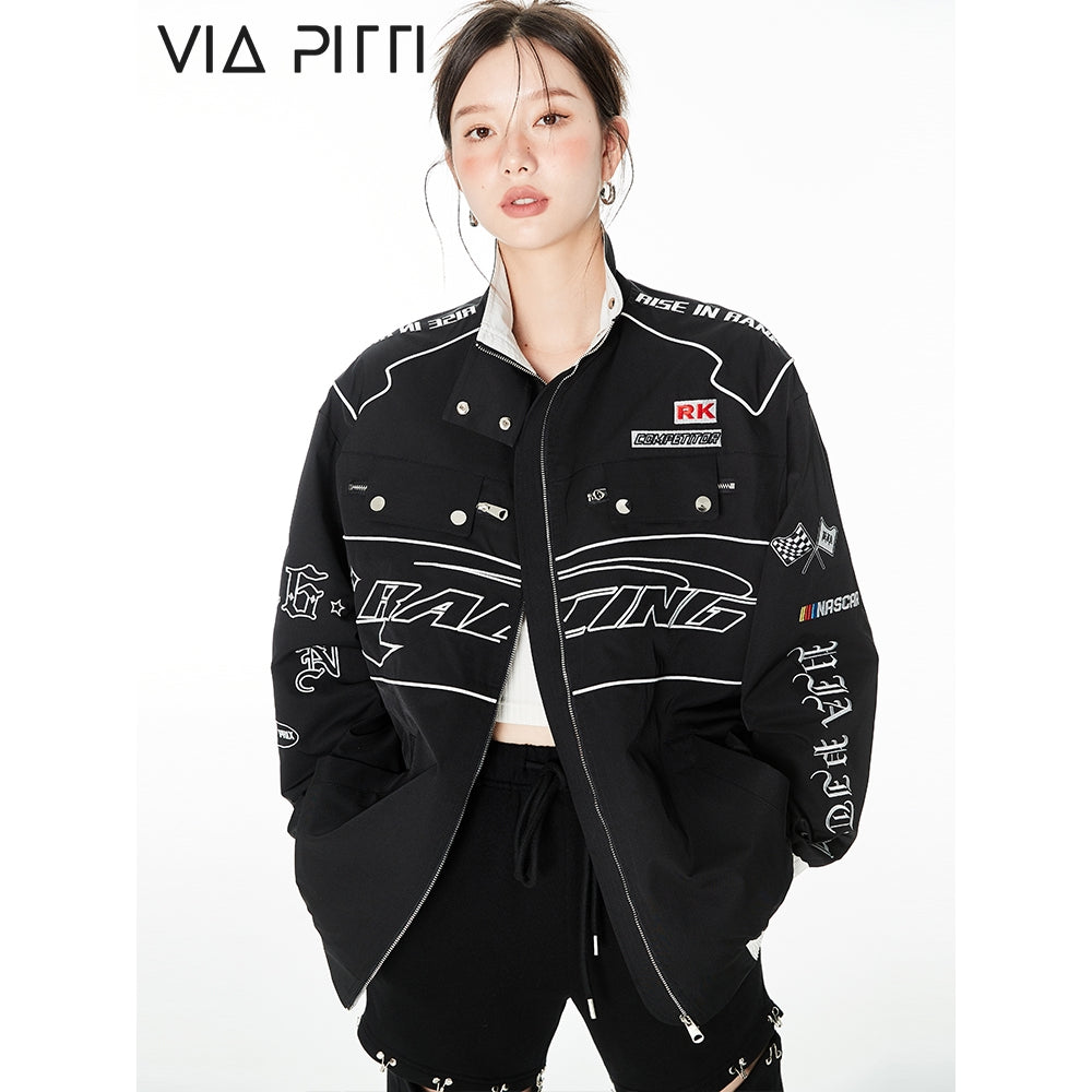Via Pitti Embroidery Motor Racing Jacket Black