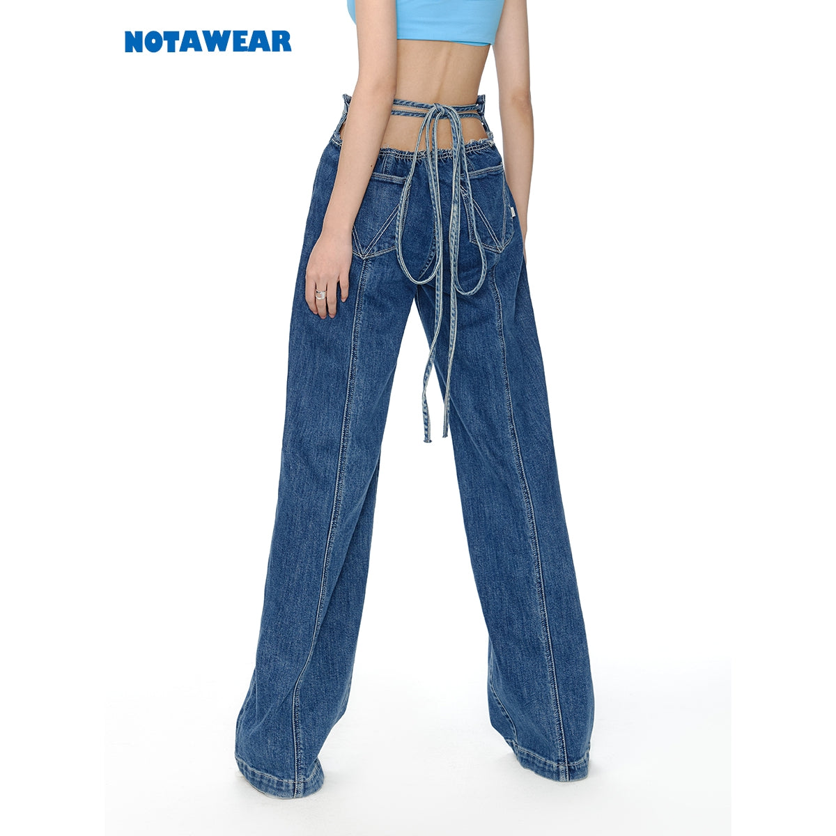 NotAwear Back Lace Up Oversize Denim Jeans Blue