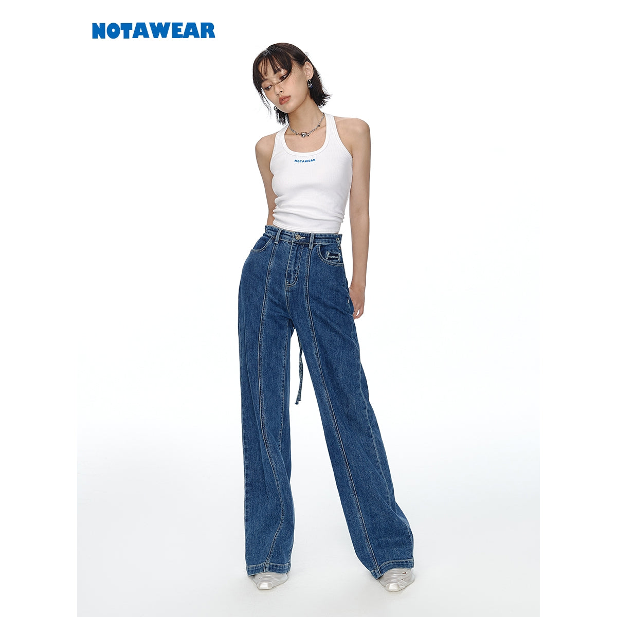 NotAwear Back Lace Up Oversize Denim Jeans Blue