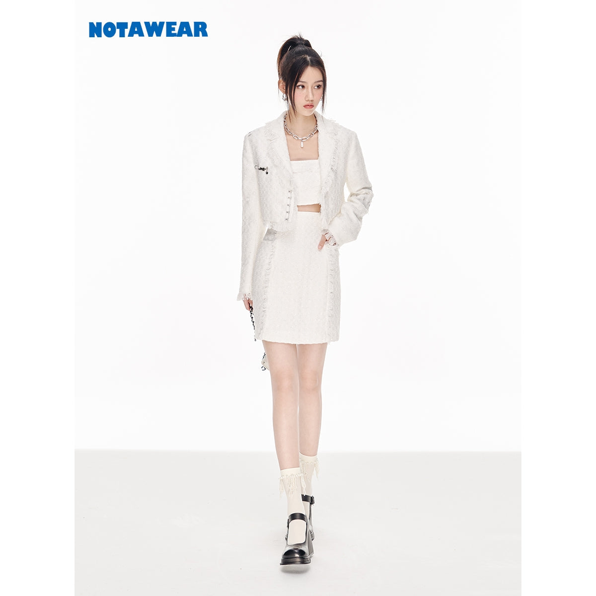 NotAwear Tweed Pin Short Blazer White